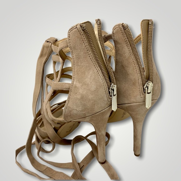 Sam Edelman Alba Tan Suede Lace Up Cage High Heeled Sandals - Picture 8 of 10